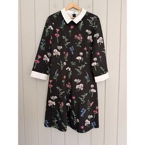 NWT Pappagallo Dress 16 3/4 Sleeve Collar Dress Black Floral Print NEW